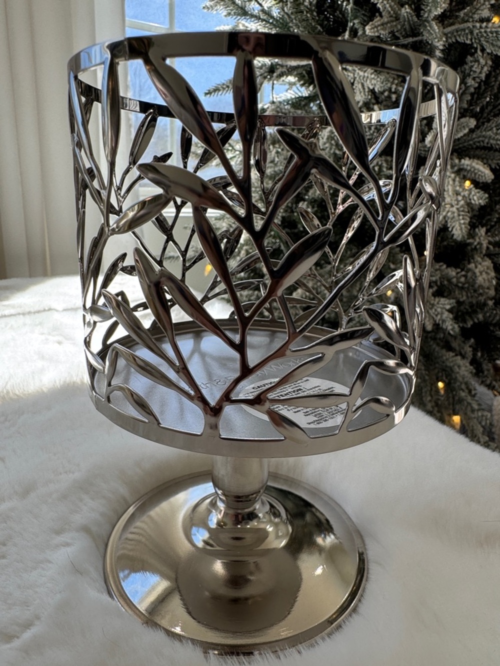 Bath & Body Works Silver Leaf Pedestal Candle Holder